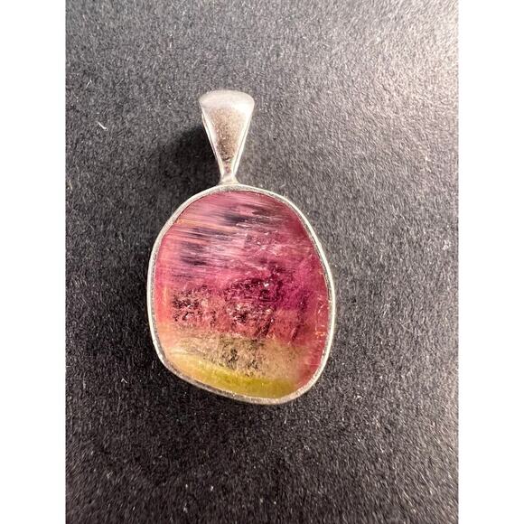 NEW watermelon bi color tourmaline sterling silver pendant 1.24 grams - Picture 1 of 8